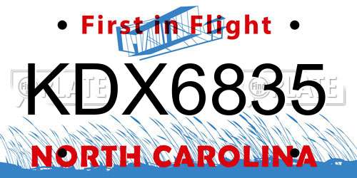 KDX6835 North Carolina License Plate