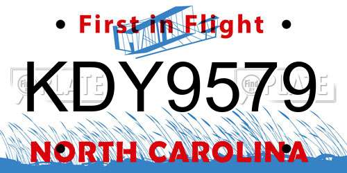 KDY9579 North Carolina License Plate