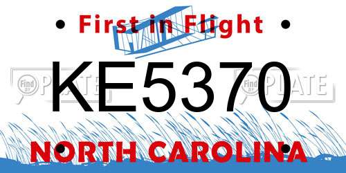 KE5370 North Carolina License Plate