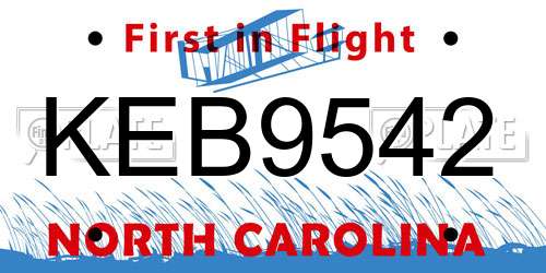 KEB9542 North Carolina License Plate