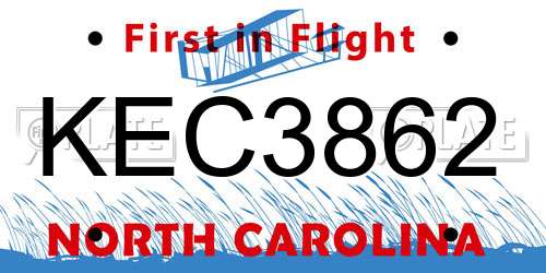 KEC3862 North Carolina License Plate