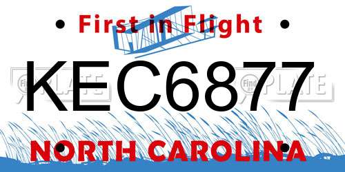 KEC6877 North Carolina License Plate