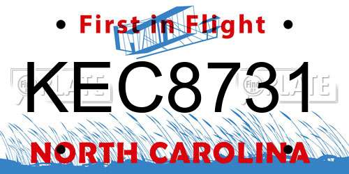 KEC8731 North Carolina License Plate