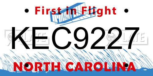 KEC9227 North Carolina License Plate