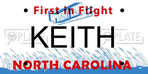 KEITH North Carolina License Plate