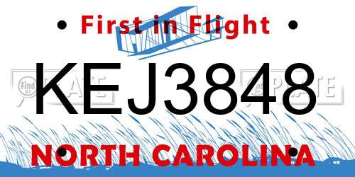 KEJ3848 North Carolina License Plate
