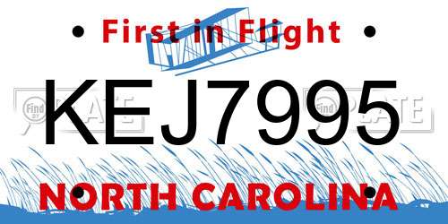 KEJ7995 North Carolina License Plate