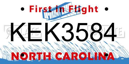 KEK3584 North Carolina License Plate