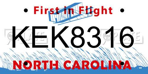 KEK8316 North Carolina License Plate