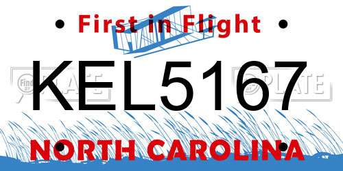 KEL5167 North Carolina License Plate