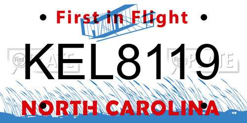 KEL8119 North Carolina License Plate