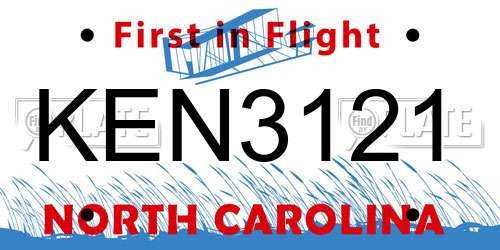 KEN3121 North Carolina License Plate