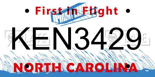 KEN3429 North Carolina License Plate