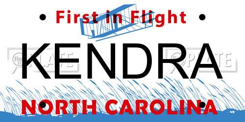 KENDRA North Carolina License Plate