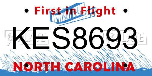 KES8693 North Carolina License Plate