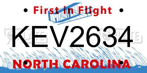KEV2634 North Carolina License Plate