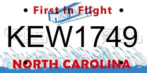 KEW1749 North Carolina License Plate