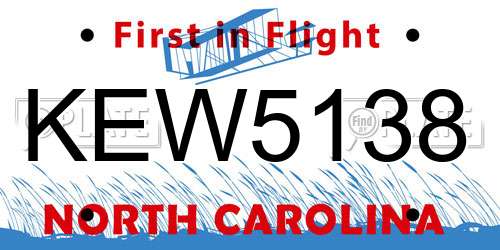 KEW5138 North Carolina License Plate