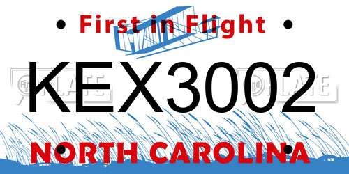KEX3002 North Carolina License Plate