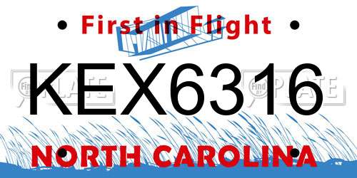 KEX6316 North Carolina License Plate