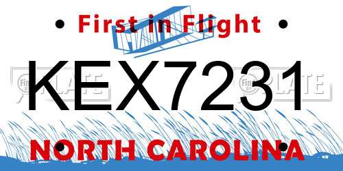 KEX7231 North Carolina License Plate