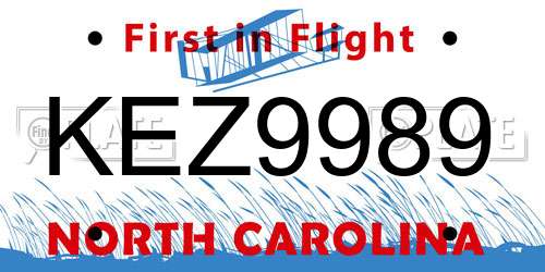 KEZ9989 North Carolina License Plate