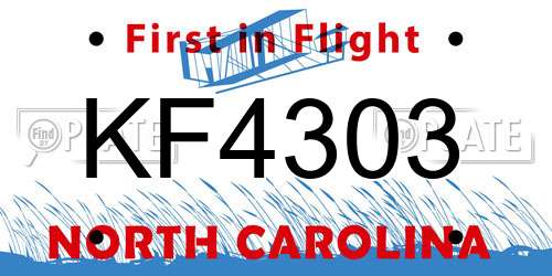 KF4303 North Carolina License Plate