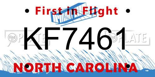 KF7461 North Carolina License Plate