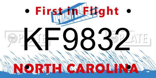 KF9832 North Carolina License Plate