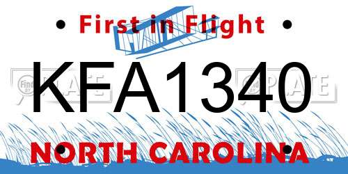 KFA1340 North Carolina License Plate