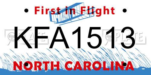 KFA1513 North Carolina License Plate