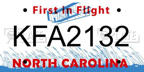 KFA2132 North Carolina License Plate