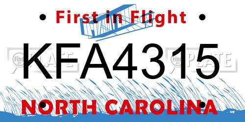 KFA4315 North Carolina License Plate