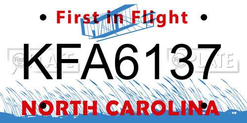 KFA6137 North Carolina License Plate