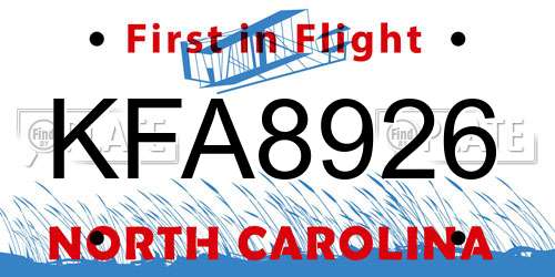 KFA8926 North Carolina License Plate