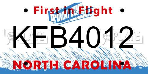 KFB4012 North Carolina License Plate