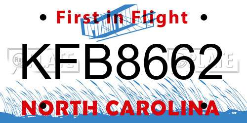 KFB8662 North Carolina License Plate