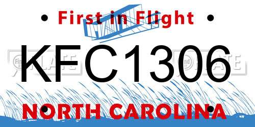 KFC1306 North Carolina License Plate