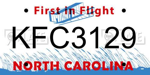 KFC3129 North Carolina License Plate
