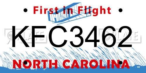 KFC3462 North Carolina License Plate