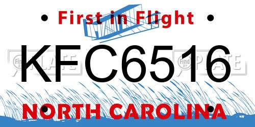 KFC6516 North Carolina License Plate