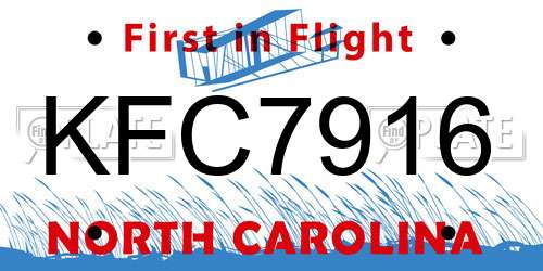 KFC7916 North Carolina License Plate