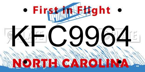 KFC9964 North Carolina License Plate