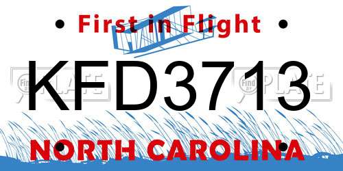 KFD3713 North Carolina License Plate