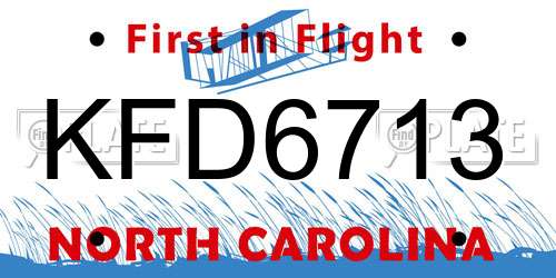 KFD6713 North Carolina License Plate