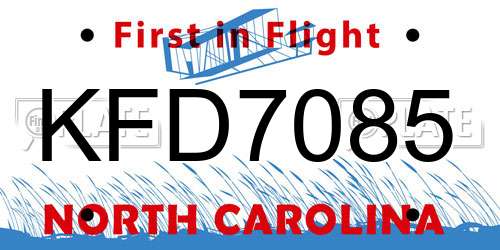 KFD7085 North Carolina License Plate