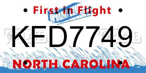 KFD7749 North Carolina License Plate
