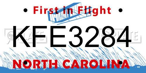 KFE3284 North Carolina License Plate