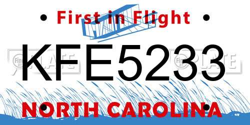KFE5233 North Carolina License Plate