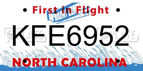 KFE6952 North Carolina License Plate